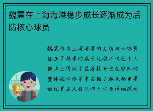 魏震在上海海港稳步成长逐渐成为后防核心球员